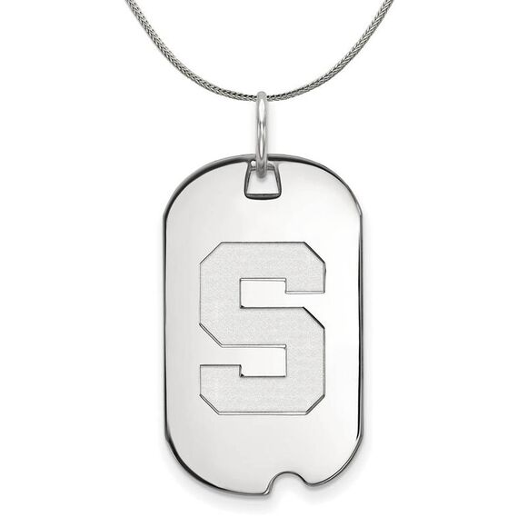 Sterling Silver Michigan State Initial S Dog Tag Necklace - 24 Inch